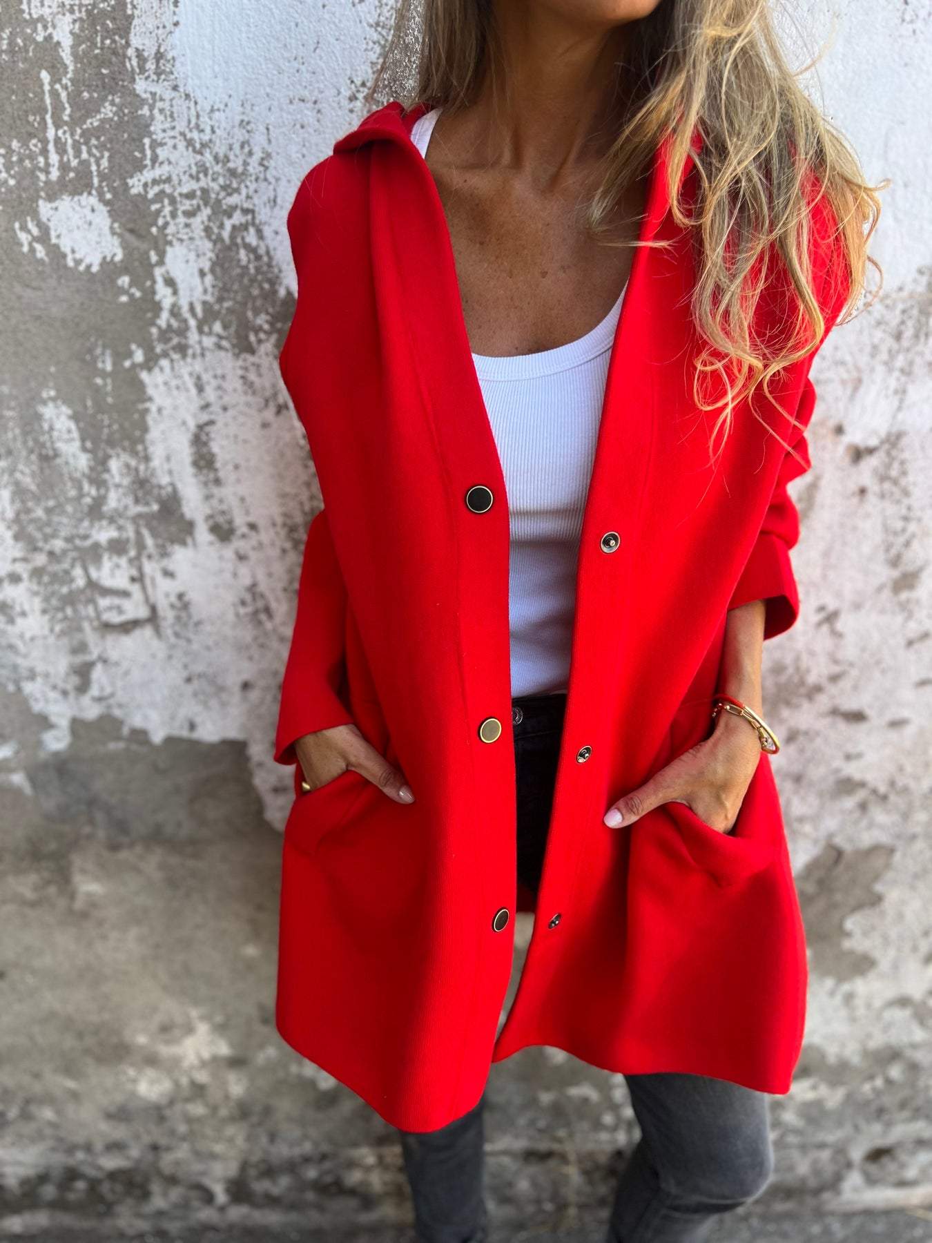 Veste décontractée à capuche et à boutonnage simple