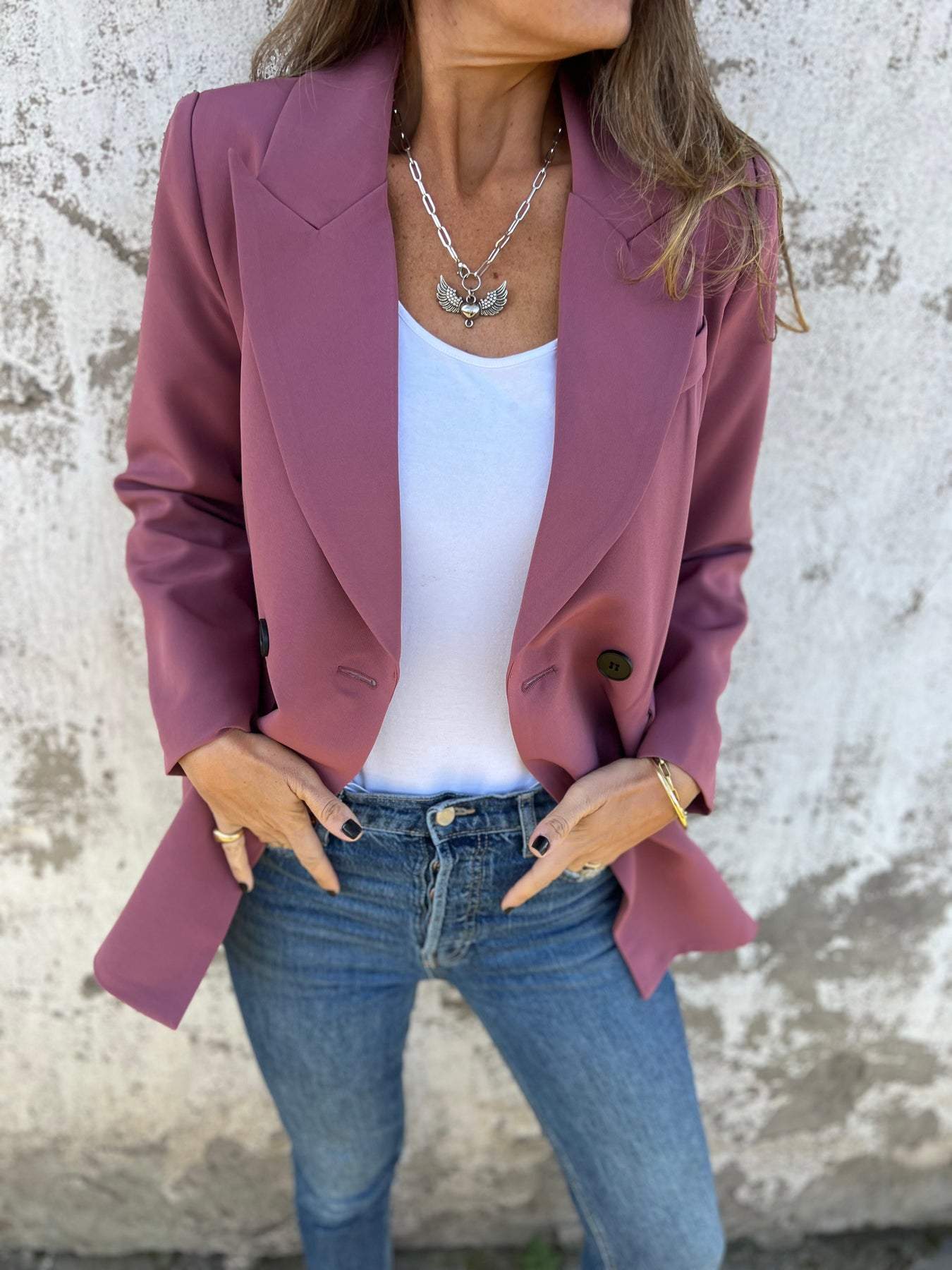 Veste tailleur décontractée à manches longues et col à revers pour femme