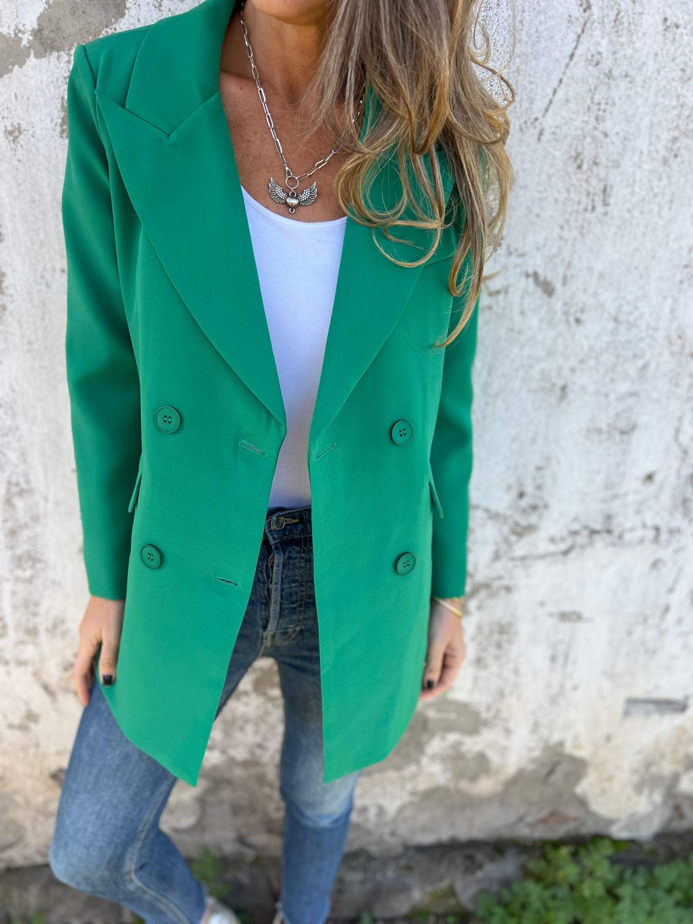 Veste tailleur décontractée à manches longues et col à revers pour femme