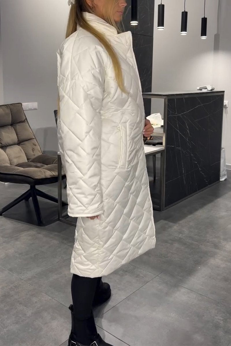 Manteau en coton mi-long décontracté à revers pour femme