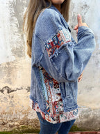 Veste décontractée en jean patchwork pour femme