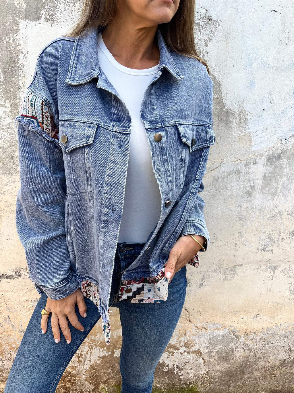 Veste décontractée en jean patchwork pour femme