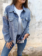 Veste décontractée en jean patchwork pour femme