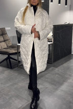 Manteau en coton mi-long décontracté à revers pour femme