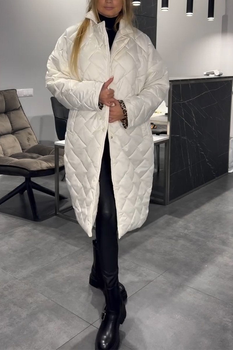 Manteau en coton mi-long décontracté à revers pour femme