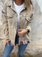 Veste décontractée en jean patchwork pour femme