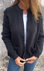 Veste en tricot zippée à col rond pour femme