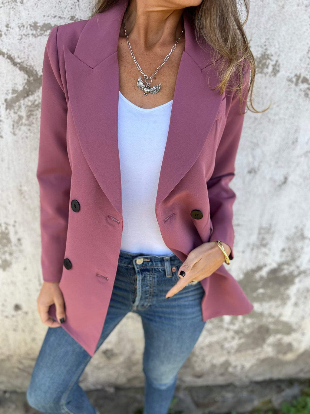 Veste tailleur décontractée à manches longues et col à revers pour femme