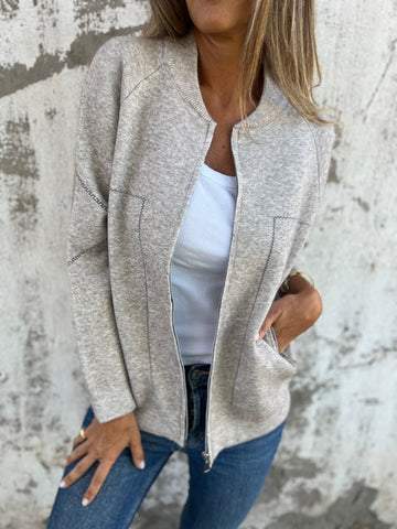 Veste fine zippée à col rond décontractée