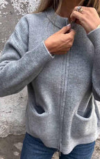 Veste en tricot zippée à col rond pour femme