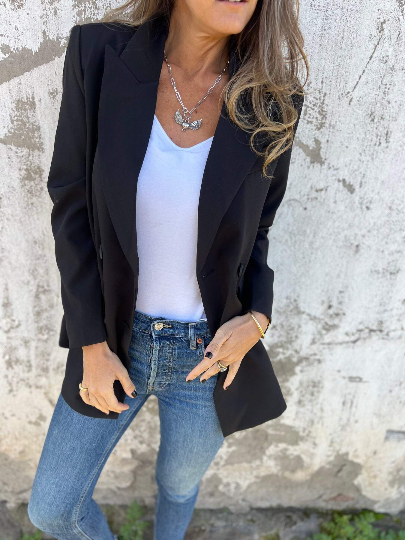 Veste tailleur décontractée à manches longues et col à revers pour femme