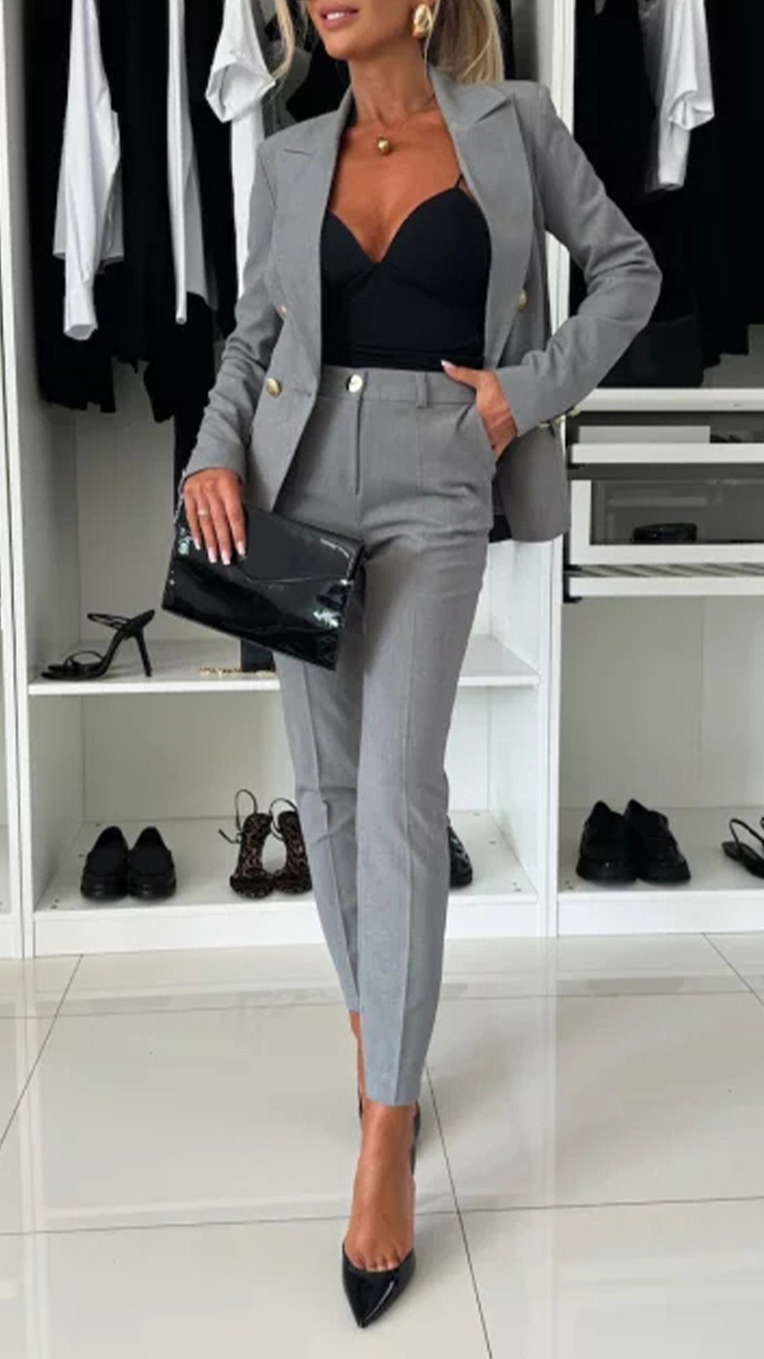 Costume élégant à revers et manches longues pour femmes