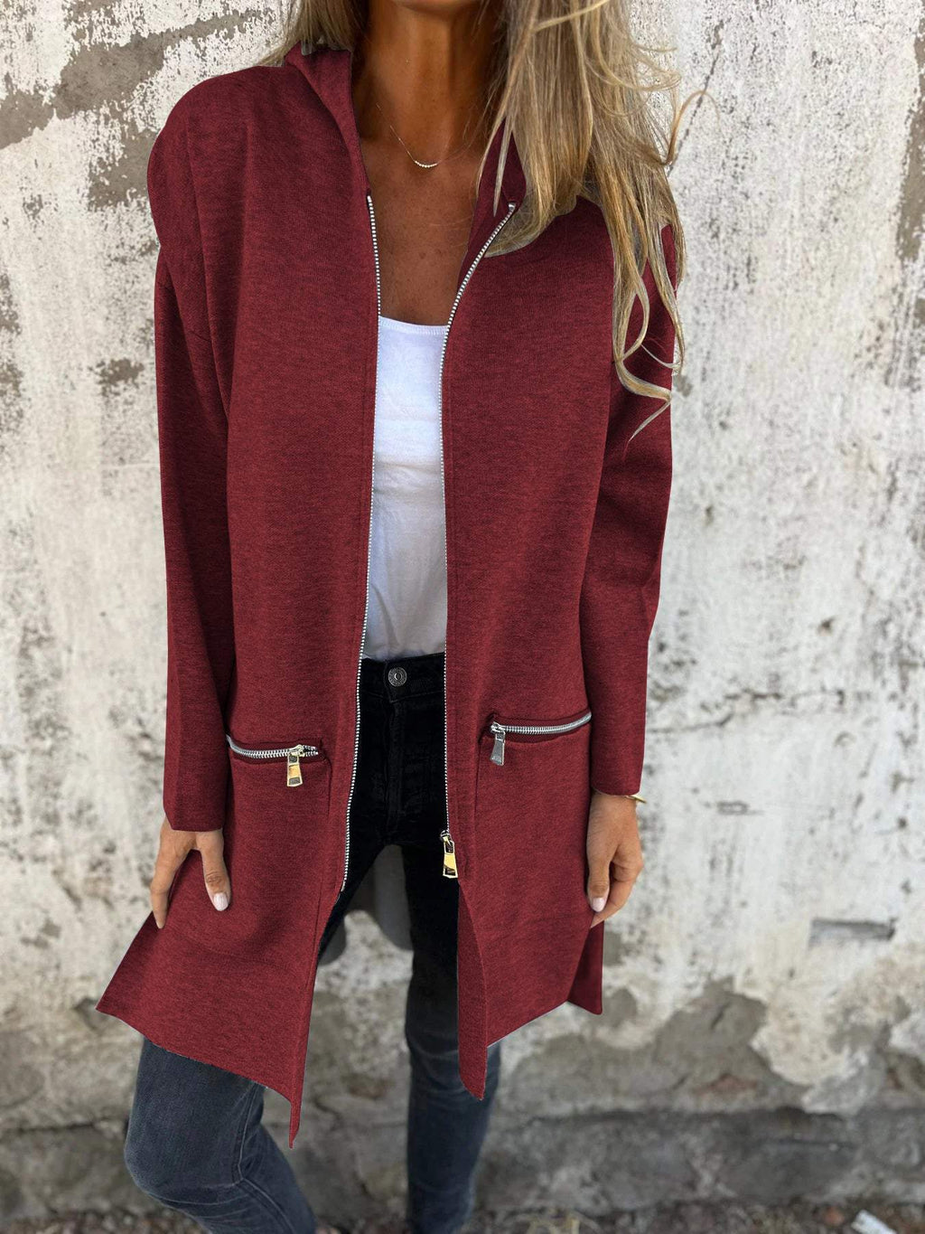 Giacca casual a maniche lunghe con cerniera e collo tondo