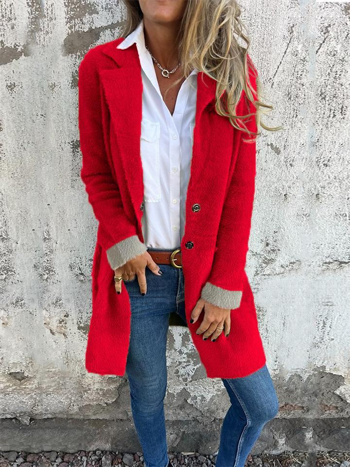 Manteau long à revers en fausse fourrure pour femme