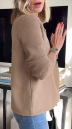 Manteau décontracté pour femme en tricot à patchwork et manches à revers boutonnés