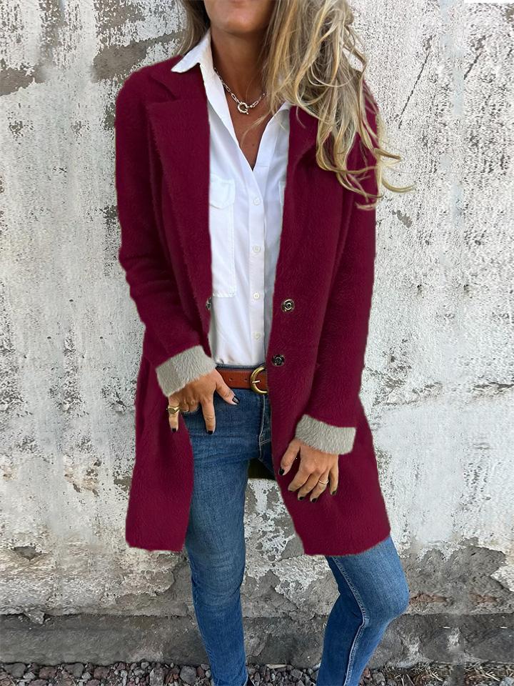 Manteau long à revers en fausse fourrure pour femme