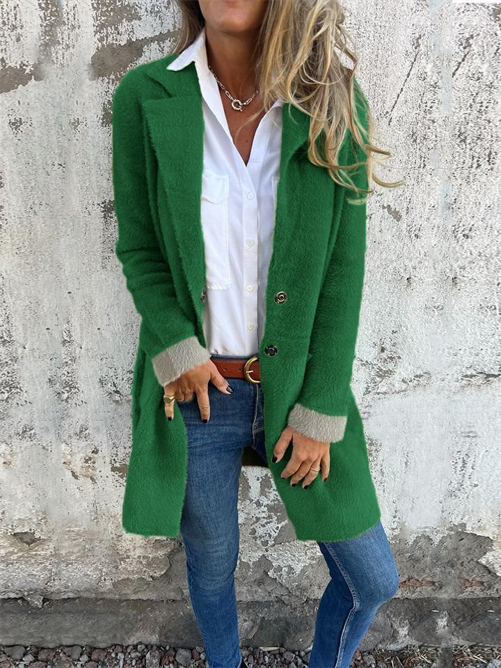 Manteau long à revers en fausse fourrure pour femme