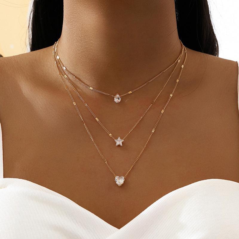 Collier Vintage Goutte Cœur Étoile à Cinq Branches Multicouche