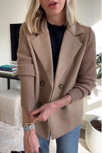 Manteau décontracté pour femme en tricot à patchwork et manches à revers boutonnés