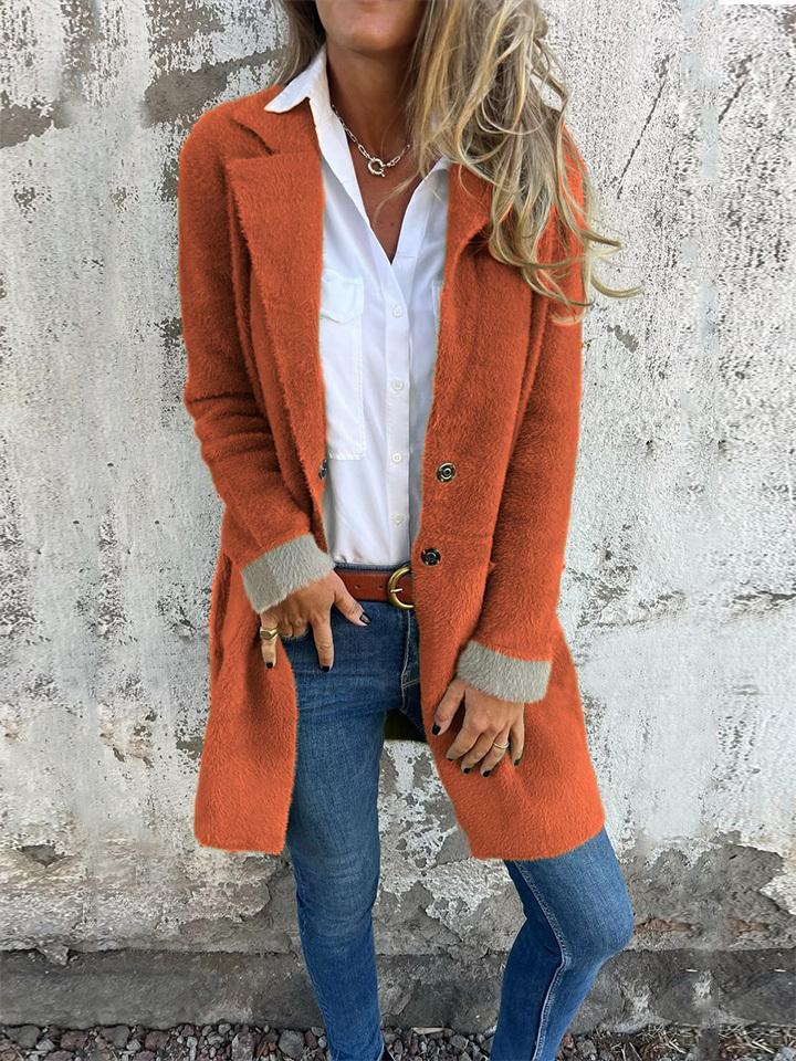 Manteau long à revers en fausse fourrure pour femme