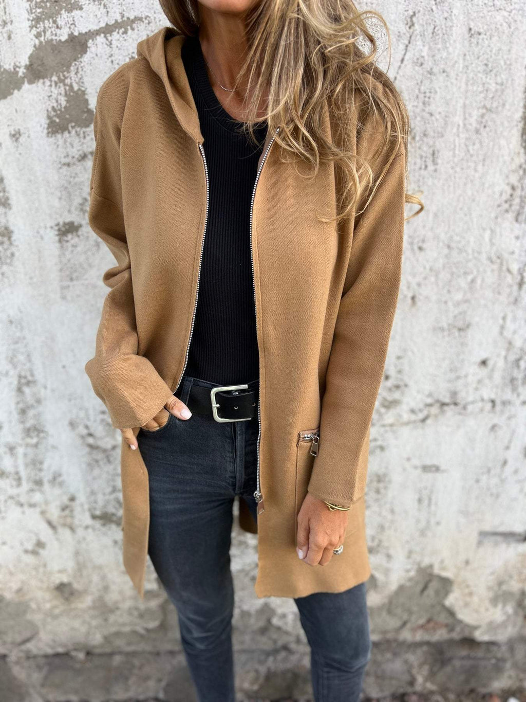 Giacca casual a maniche lunghe con cerniera e collo tondo