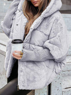 Manteau d'hiver décontracté à capuche et manches longues en patchwork de fourrure pour femmes