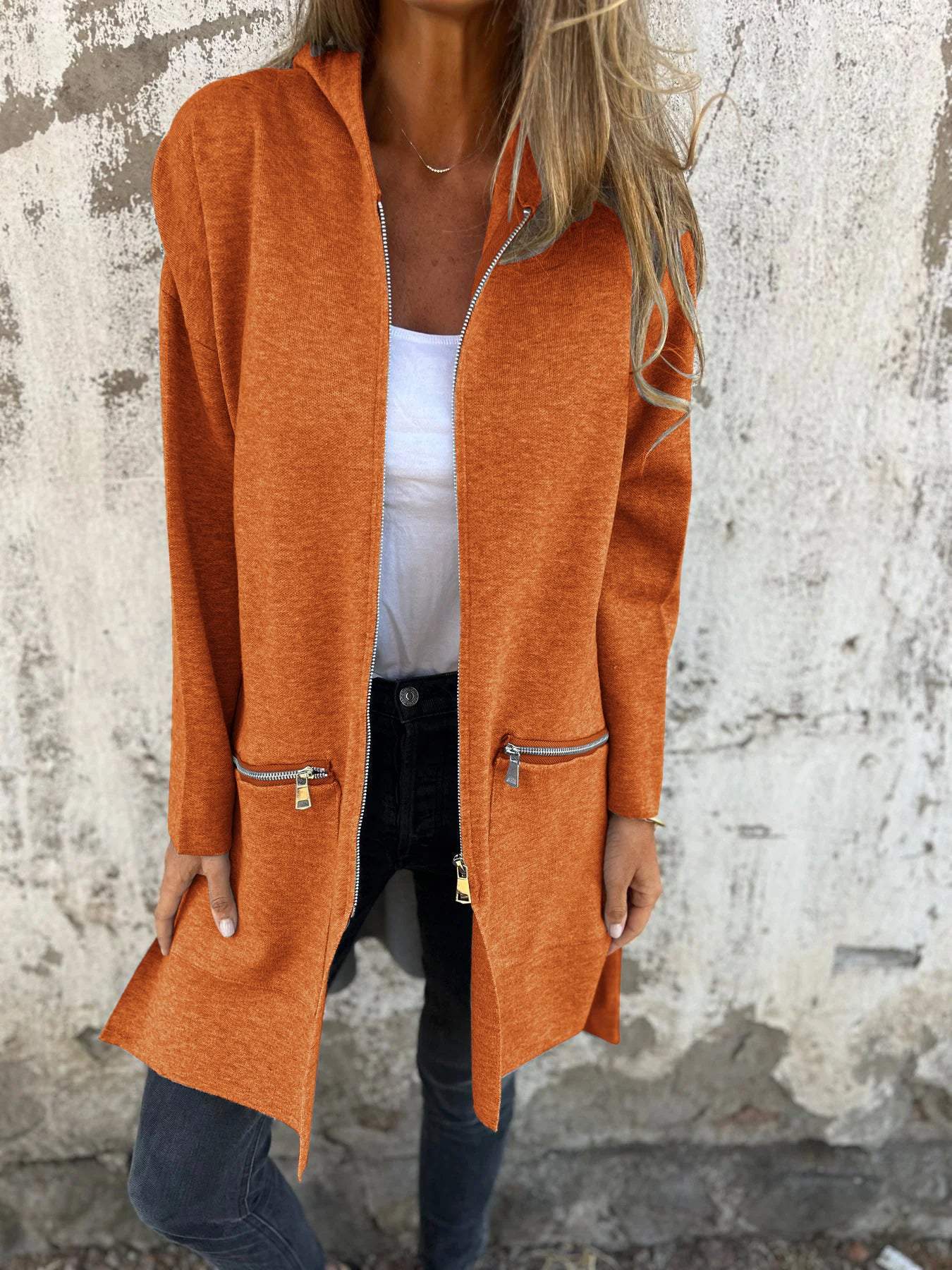 Blouson décontracté à col rond zippé et manches longues