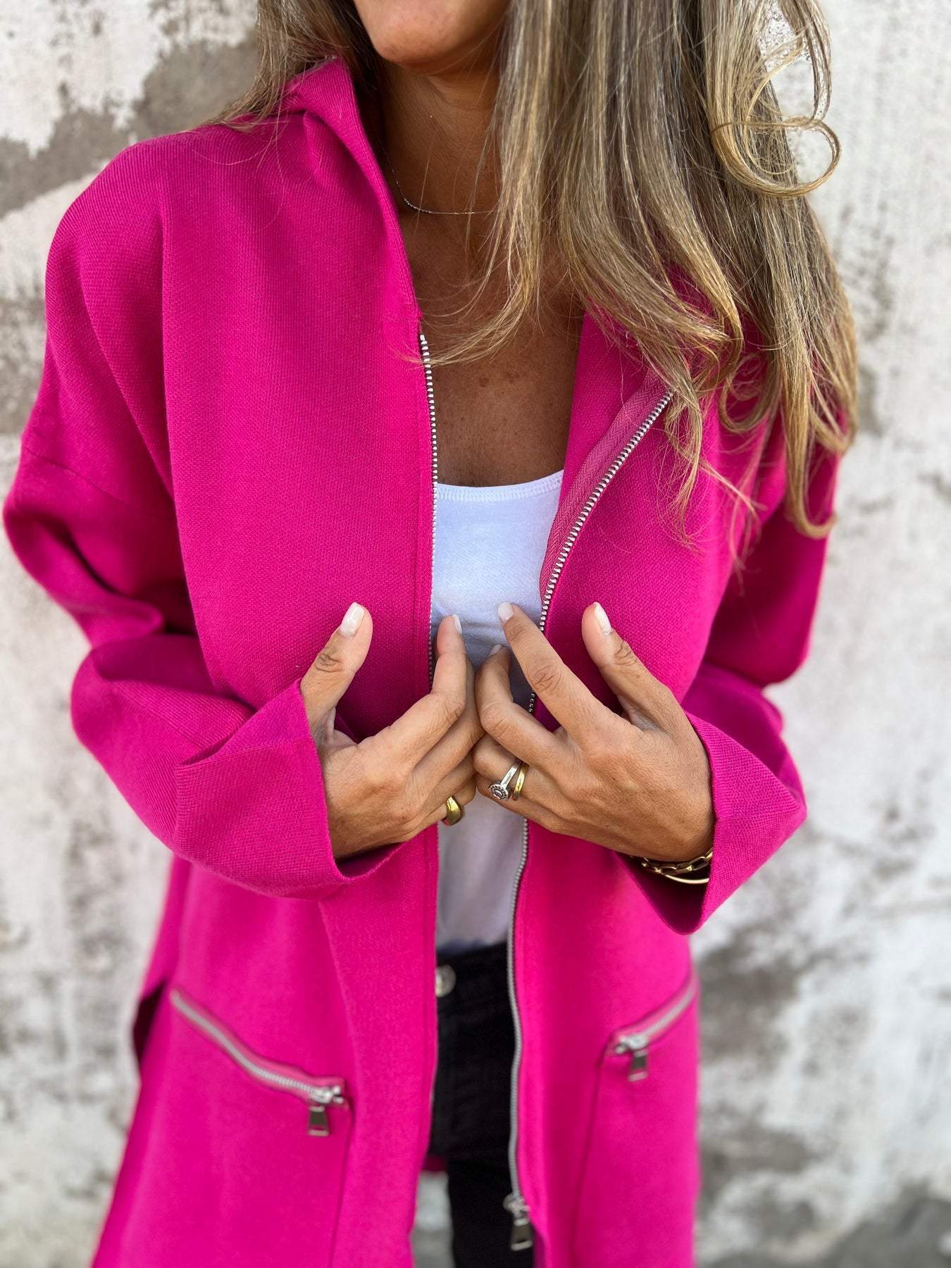 Blouson décontracté à col rond zippé et manches longues