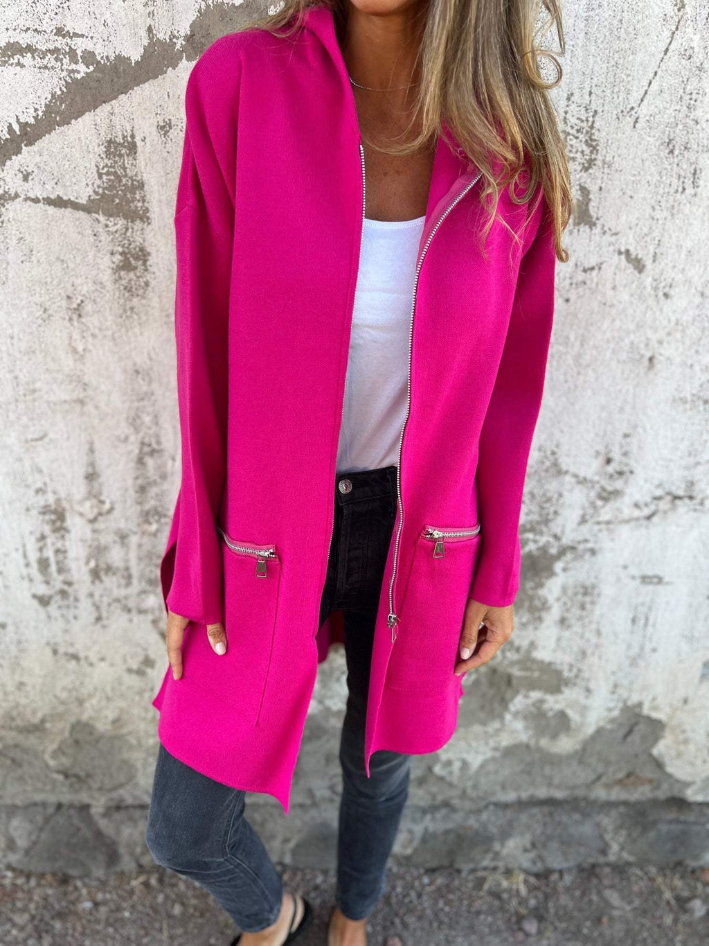 Giacca casual a maniche lunghe con cerniera e collo tondo