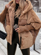 Manteau d'hiver décontracté à capuche et manches longues en patchwork de fourrure pour femmes