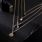 Collana da donna con ciondolo multistrato in stile Boho con luna, color oro e argento