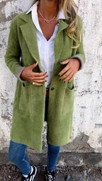 Manteau long à revers en fausse fourrure pour femme